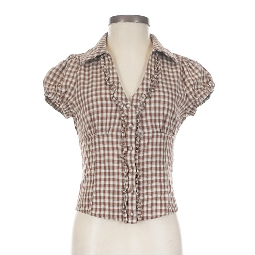 Cider Brown Plaid Button Down blouse